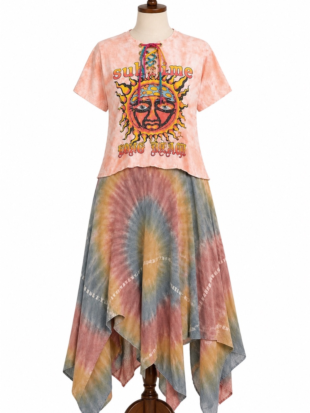Tie-Dye upcycle Hanky Hem Maxi Skirt in Multicolor